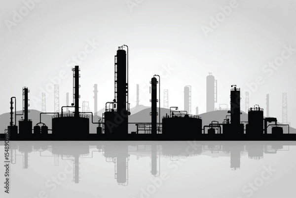 Obraz innovative refinery plant design with architectural towers and efficient piping system for stock vector