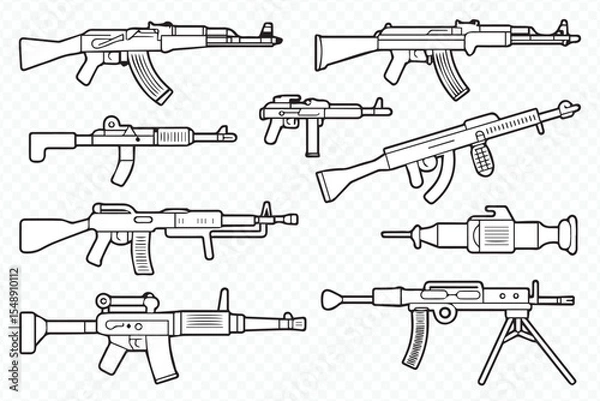 Obraz high-quality vector line drawings of rifles and guns for design and educational use