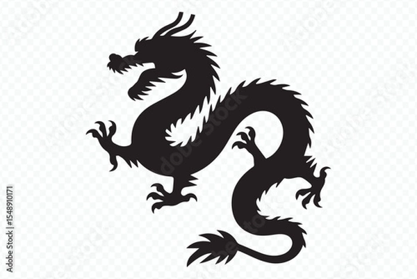Obraz detailed mythical dragon silhouette vector for graphic design, t-shirt prints, fantasy art, logo templates projects