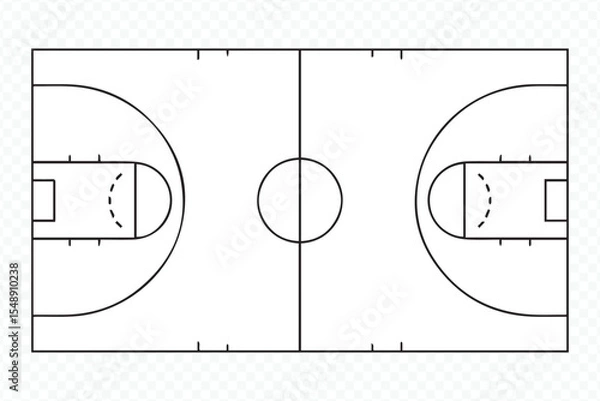 Obraz professional basketball court blueprint with clear lines and zones for sports facility design vector