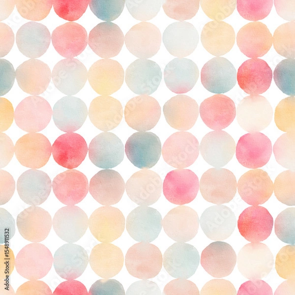 Obraz Colorful abstract pattern with watercolor circles, delicate hand-drawn illustration for your textile, background or design wallpapers, isolated print.