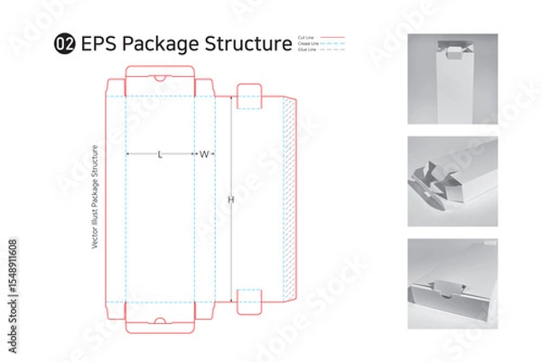 Obraz P1_02. a single sided adhesive package structure. package Dieline. 