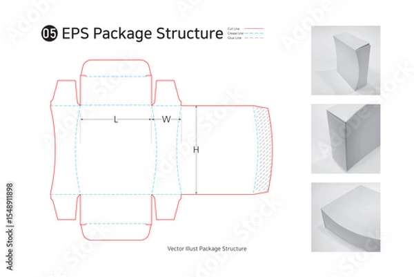 Obraz P1_05. 1 Side Adhesive Side Curved Flipping package structure. package Dieline. 