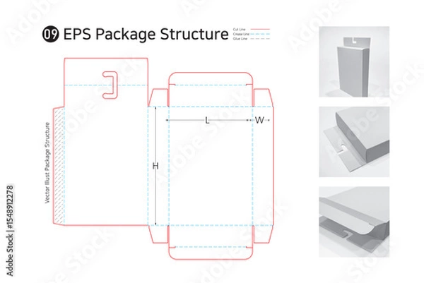 Obraz P1_09. Hanger type box structure. package structure. package Dieline.  