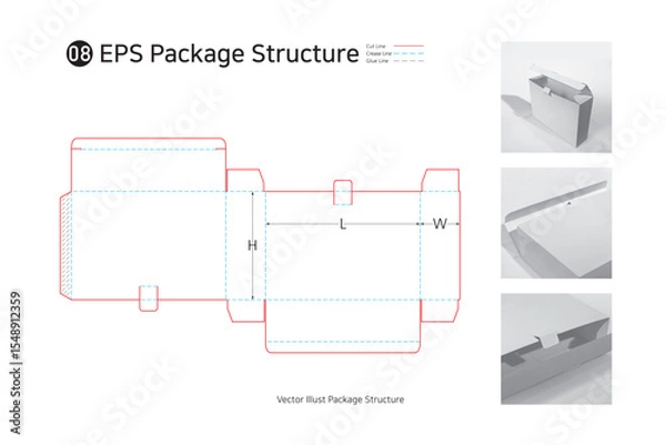 Obraz P1_08. a single sided adhesive package structure. package Dieline. 
