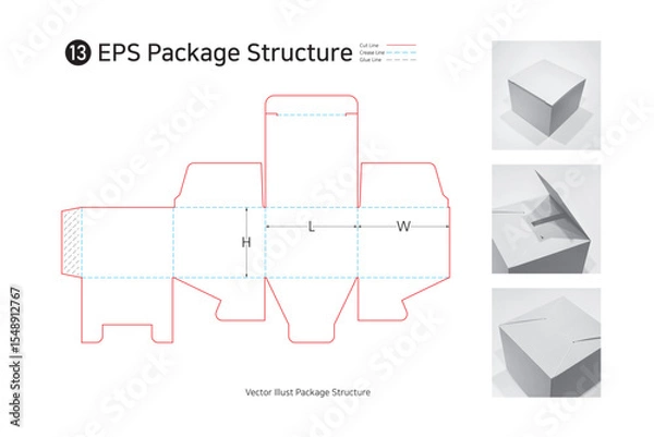 Obraz P1_13. a cross assembly package structure. package Dieline. Box structure. 