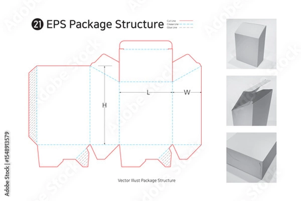 Obraz Three sided adhesive top oblique box. package structure. package Dieline. Box structure. 