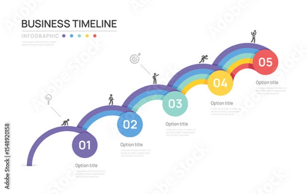 Fototapeta Business timeline infographic steps road map to success growth. with icons and graphic elements. Vector illustration.