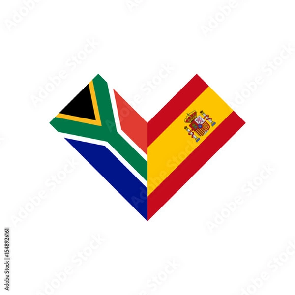Fototapeta friendship concept. heart shape icon of south africa and spain flags. vector illustration isolated on white background