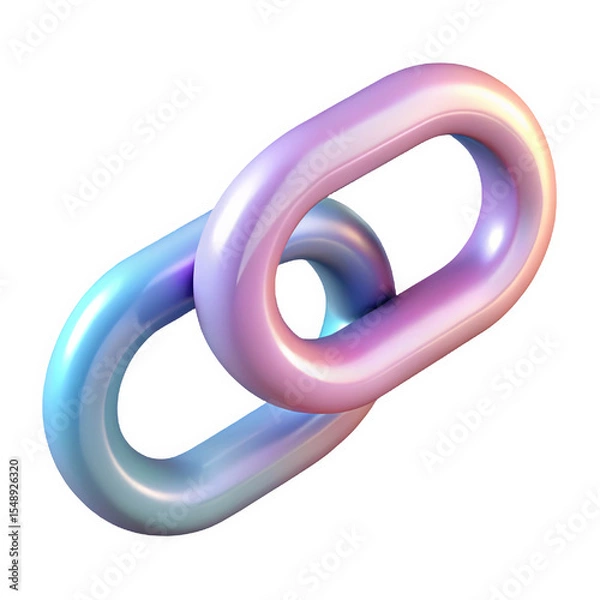 Fototapeta Two Interlocking 3 D Chain Links Pastel Pink and Blue Gradient Shiny Smooth Surface isolated on a transparent background