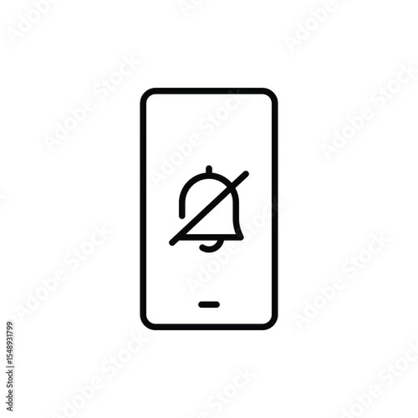 Fototapeta Smartphone Silent Notification Icon Vector, Centered Bell Mute Symbol on Screen, Outline Design for Digital Detox, Focus Mode, and No Distraction Mobile Interface