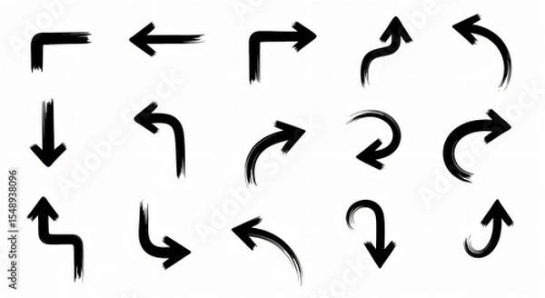Obraz Collection of hand drawn black arrows in various directions on a white background in a vector format