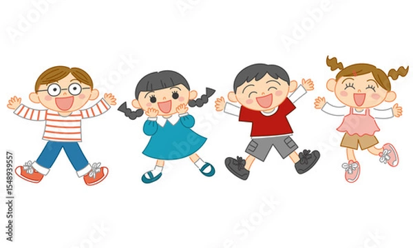 Fototapeta 元気にジャンプしている子どもたちのイラスト ベクター
