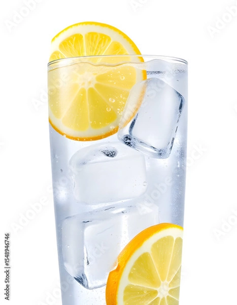 Obraz レモン入り冷水と氷の爽やかなグラスドリンク