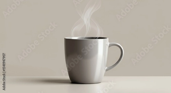 Obraz A steaming grey mug on a minimalist beige surface