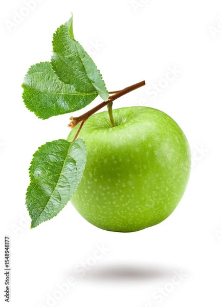 Obraz green apples with green leaves isolated on white background. clipping path