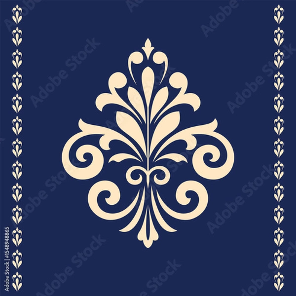 Obraz Damask graphic ornament. Floral design element. Golden and dark blue vector pattern
