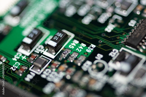 Fototapeta Abstract, Close up at electronic circuits, we see the technology of the mainboard, which is the important background of the computer. (logic board,cpu motherboard,Main board,system board,mobo)	