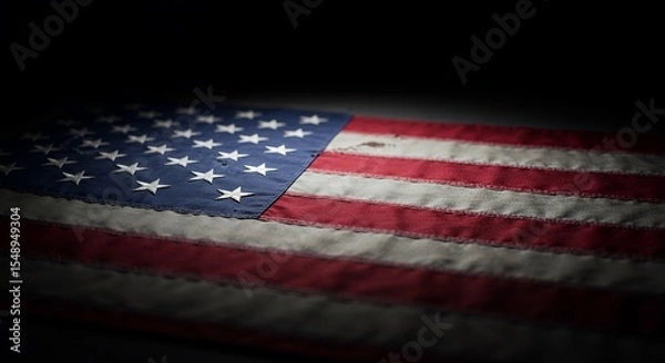 Fototapeta Weathered American Flag in Low Light: A Symbol of Patriotism and Time