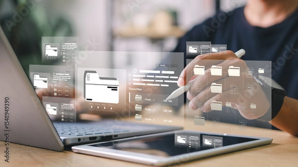 Fototapeta Document Management System DMS. Enterprise resource planning ERP. Document workflow sharing .Digital asset content management. Backup online document files.