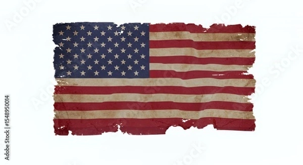 Fototapeta Torn and Weathered American Flag: A Relic of Time and Patriotism