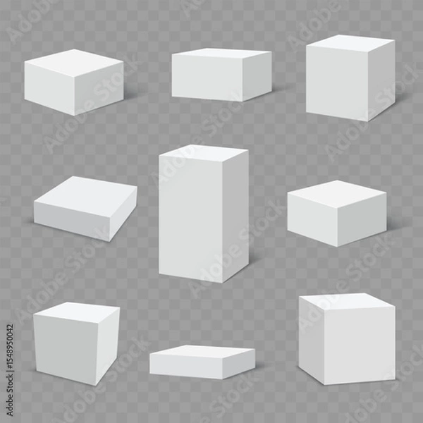 Fototapeta Set of Blank White 3D Geometric Shapes with Shadow .Vector
