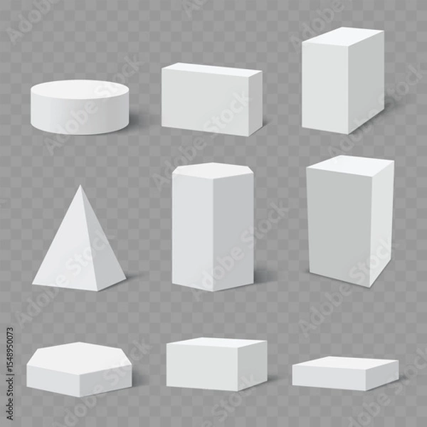 Fototapeta Set of Blank White 3D Geometric Shapes with Shadow .Vector