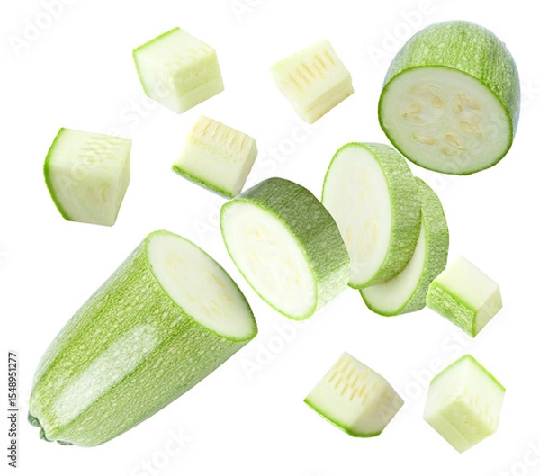 Obraz sliced green zucchini or marrow isolated on white background. clipping path