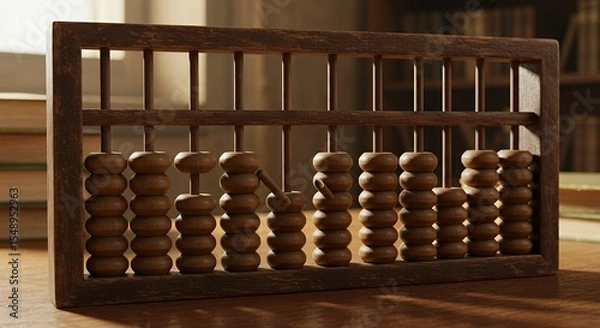 Fototapeta Antique Wooden Abacus Displaying Numerical Values in a Studious Setting