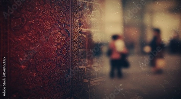 Fototapeta Intricate Tapestry and Blurred Cityscape: A Juxtaposition of Textures and Time