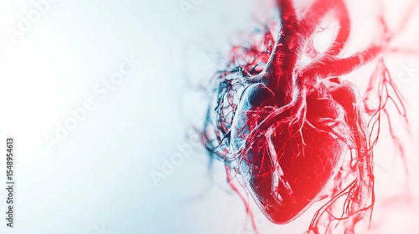 Fototapeta Anatomical Illustration of a Human Heart with Highlighted Vascular Network