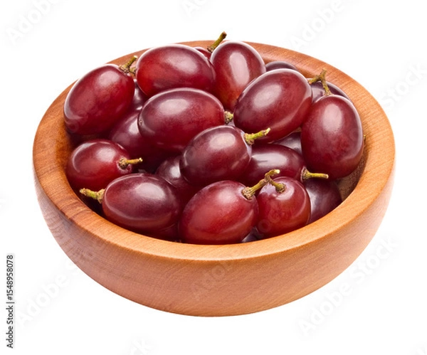 Fototapeta red grapes berries in wooden bowl isolated on white background. clipping path