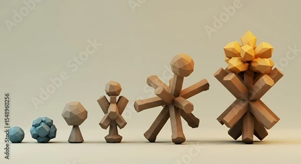 Fototapeta Geometric Crystal Growth: Low-Poly 3D Render of Expanding Crystal Structures