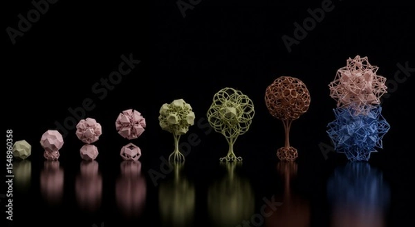 Fototapeta Geometric Tree Evolution: A 3D Render of Abstract Growth Stages