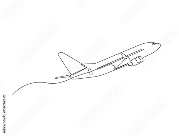 Fototapeta Continuous one line drawing of flying airbus or plane. Aeroplane fly outline illustration. Editable vector.