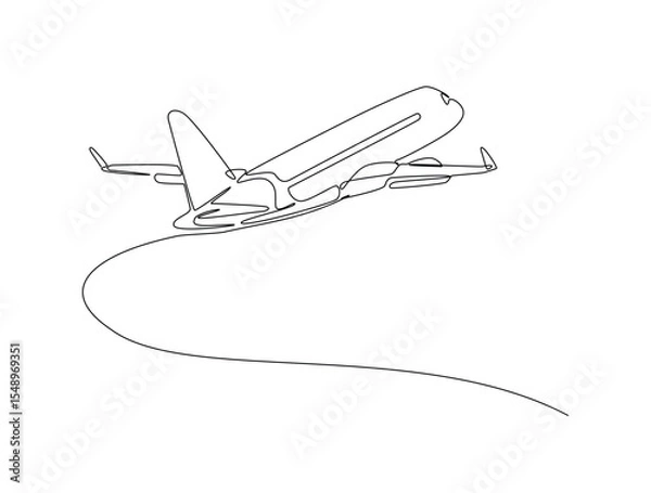 Fototapeta Continuous one line drawing of flying airbus or plane. Aeroplane fly outline illustration. Editable vector.