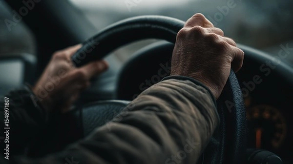 Obraz Hands on Steering Wheel Driving