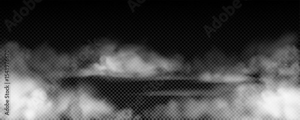 Fototapeta Smoke on the floor realistic illustration. White mist or fog on the land. Mystic fog with transparent effect