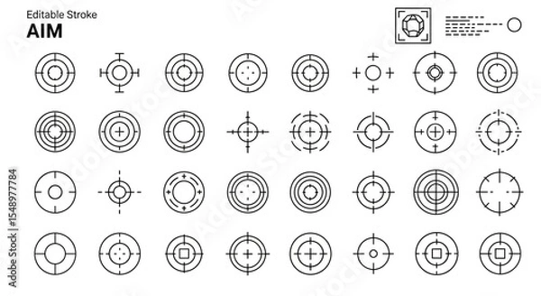 Fototapeta Editable Stroke Aim Target Icons 30+ Line Art Designs for Accuracy and Precision