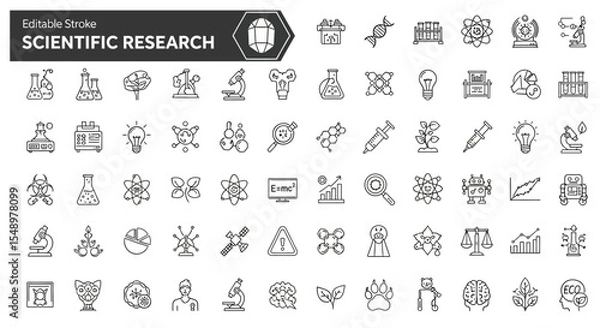 Fototapeta Scientific Research Icon Sheet 70+ Editable Line Icons for Presentations and Designs