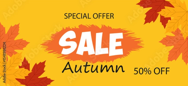 Obraz Autumn sale offers 50 percent off on select items for a limited time in a vibrant design with orange leaves