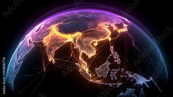 Fototapeta Asia on Illuminated Earth Globe