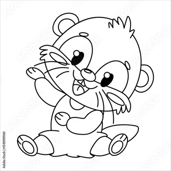 Fototapeta A cute cartoon otter character with big eyes and a playful expression. The otter is sitting and waving, showcasing its round body and small paws.