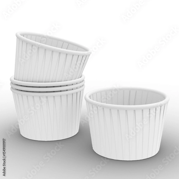 Obraz A stack of four white paper cups designed for serving food or snacks.