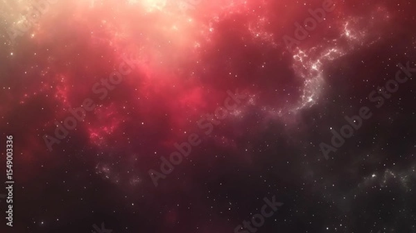 Fototapeta Red and white nebula in space with glowing stars and cosmic clouds background, perfect for wallpaper
