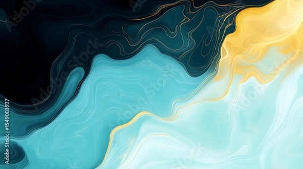 Fototapeta Abstract fluid art background with gold accents, luxury marble texture in teal and gold