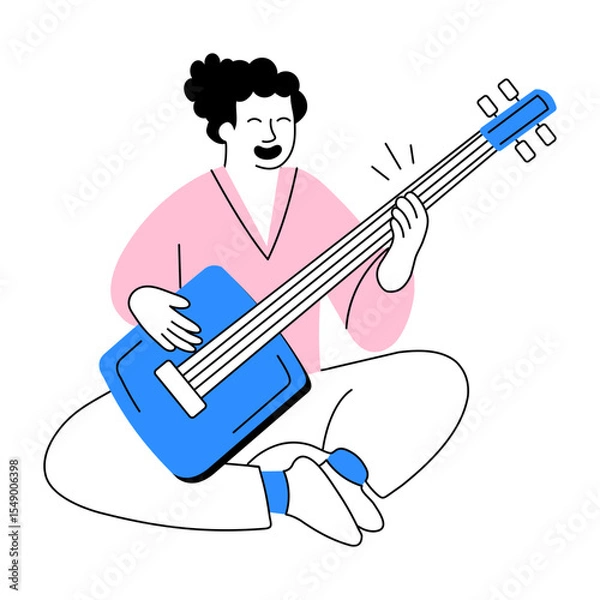 Fototapeta An illustration of shamisen player designed in doodle style
