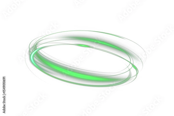 Obraz Futuristic, swirling green neon light PNG - transparent background, glowing trace, abstract twisted rays, sparkling energy movement, rotating wave lines, high-tech speed effect design.