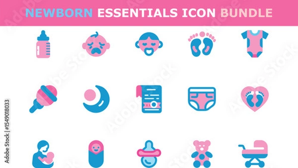 Fototapeta Newborn Baby Essentials Icon Bundle Cute, Colorful, Digital Graphics