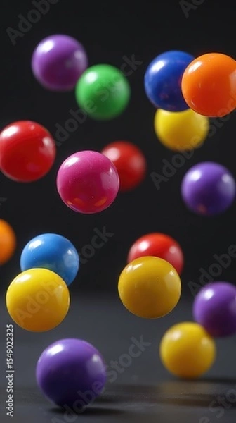 Fototapeta Colorful bouncing balls in mid-aidemonstrating gravity andmotion dynamics, physicsconcept of elasticity and kineticenergyin action.